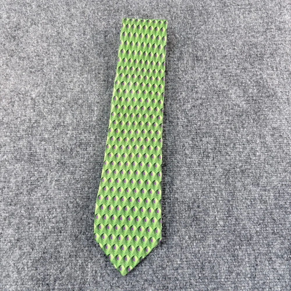Robert Talbott Best of Class Oak Hall Silk Tie Green Peacock Feather Pattern USA